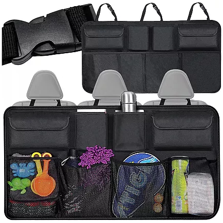 Car seat backrest organiser with pockets