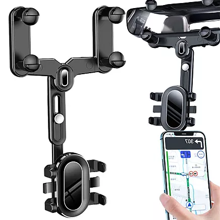 Car holder for the rear view mirror rotatable phone holder