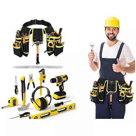 Multi-function tool belt 22 pockets hammer holder