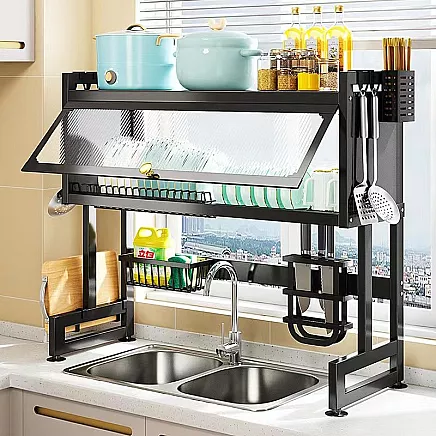 Trauku žāvētājs un organizators virs izlietnes, 65 cm, melns