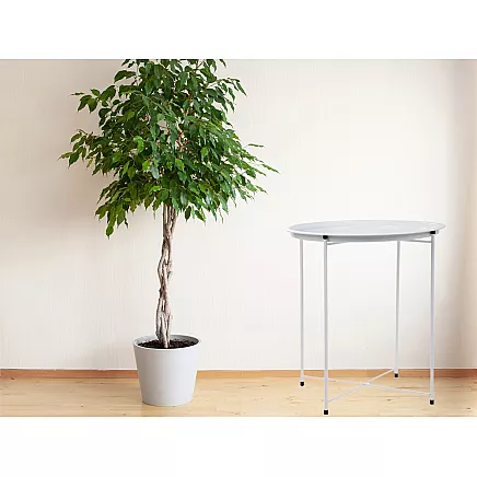 Round metal folding coffee table with tray for balcony terrace loft white