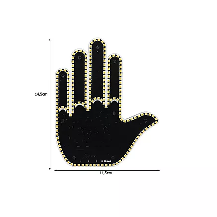 Gesture signalling hand on the rear window of a car middle finger led remote control