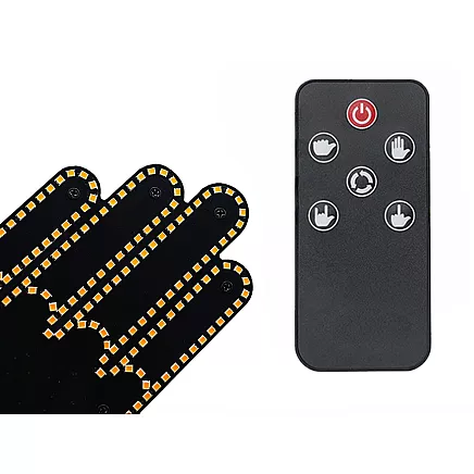 Gesture signalling hand on the rear window of a car middle finger led remote control