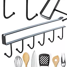 Kitchen hanging rack black metal 6 hooks for utensils hooks