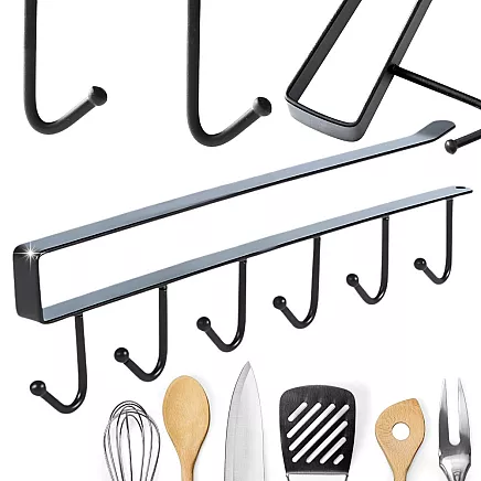 Kitchen hanging rack black metal 6 hooks for utensils hooks