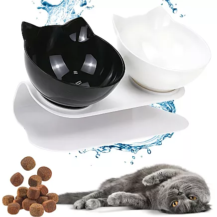 Double bowl for dog cat plastic bowls set for food water 2x400ml