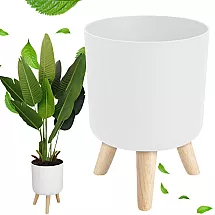 Stāvošs puķu pods uz koka kājiņām telpaugiem 17cm, balts