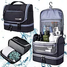 Travel cosmetic bag ogranizer with hook large unisex waterproof black