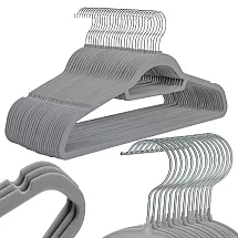 Neslīdoši velūra drēbju pakaramie, 20 gab. komplekts, pelēki