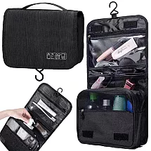 Travel cosmetics bag, hanging organiser for the bathroom, with zip, hook and handle