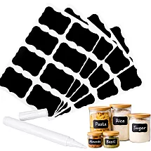 LABELS FOR SPICE JARS 192 PCS BLACK + WHITE CHALK MARKER
