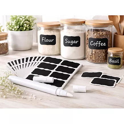 LABELS FOR SPICE JARS 192 PCS BLACK + WHITE CHALK MARKER