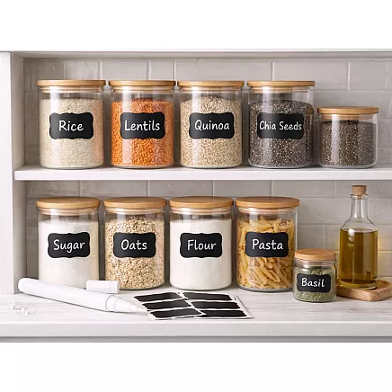LABELS FOR SPICE JARS 192 PCS BLACK + WHITE CHALK MARKER