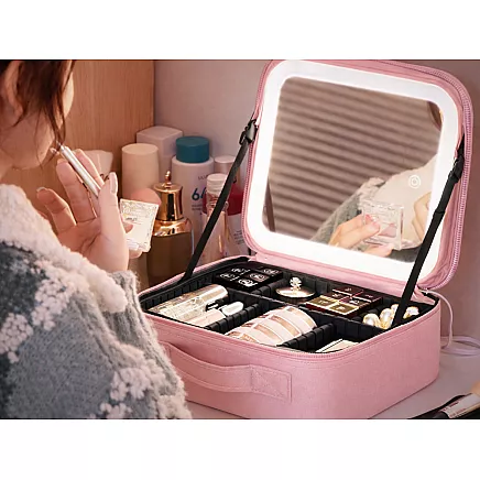 Cosmetics case travel cosmetic bag organiser box led mirror