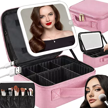 Cosmetics case travel cosmetic bag organiser box led mirror