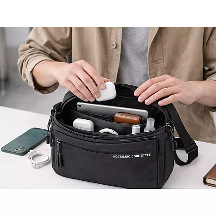 Mens kidney bag shoulder bag handbag crossbody bag black adjustable