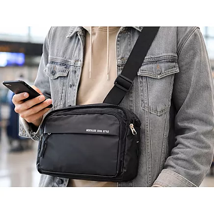 Mens kidney bag shoulder bag handbag crossbody bag black adjustable