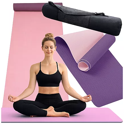 Yoga, pilates, fitness and gymnastics exercise mat with handle – 183cm