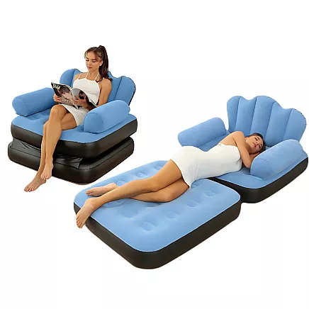 2-in-1 pūšamā dīvāna krēsls gulētāva ar atzveltni un putekļiem
