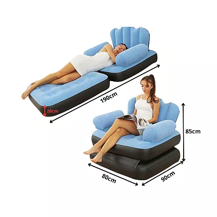 2-in-1 pūšamā dīvāna krēsls gulētāva ar atzveltni un putekļiem