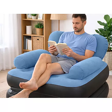 2-in-1 pūšamā dīvāna krēsls gulētāva ar atzveltni un putekļiem