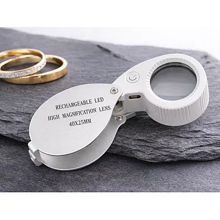 Ювелирная лупа с 40-кратным увеличением, карманная, складная, 25 мм, 9 светодиодов