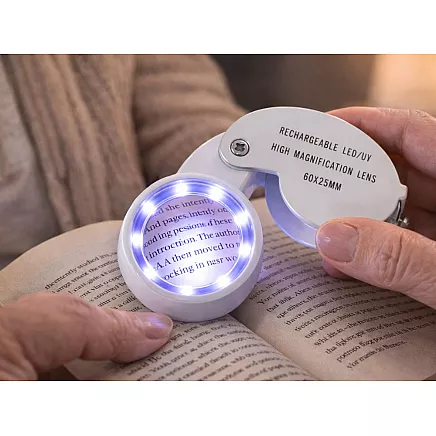 Ювелирная увеличительная лупа с led-подсветкой и уф-фильтром, складная, с usb-зарядкой, для чтения, 60-кратное увеличение