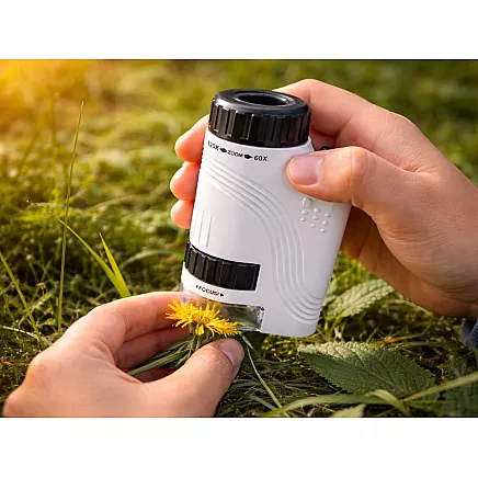 Compact optical microscope with 120x zoom, led lighting and uv function – educational model