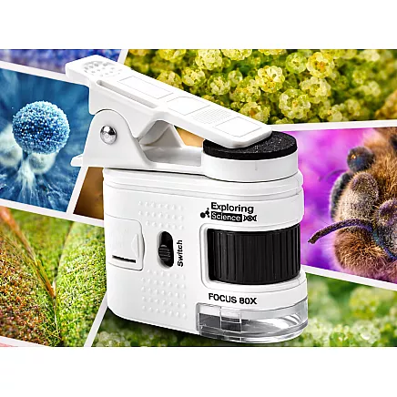 Компактный микроскоп-лупа с клипсом для мобильного телефона, 80-кратный увеличение, светодиодная подсветка, уф-функция