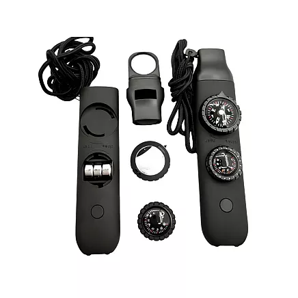 Спасательный свисток, чёрный, для выживания и туризма; компас; фонарик; лупа; термометр