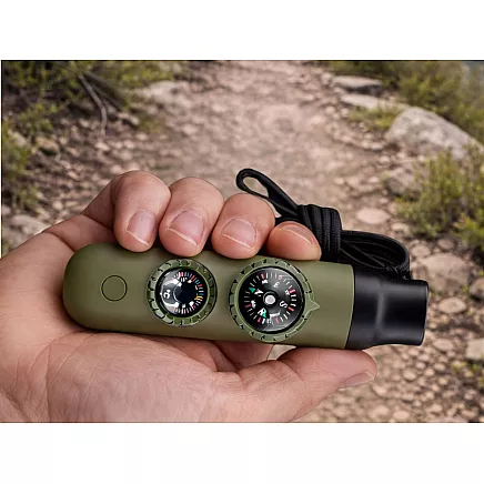 Спасательный свисток зеленого цвета, туристический компас, фонарик, лупа, шнурок