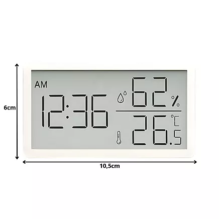 Digital thermometer and hygrometer with clock – temperature and humidity measurement for home and garden