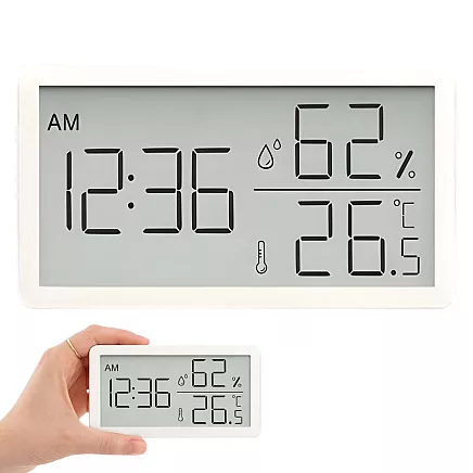 Digital thermometer and hygrometer with clock – temperature and humidity measurement for home and garden
