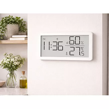 Digital thermometer and hygrometer with clock – temperature and humidity measurement for home and garden