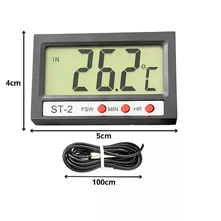 Digital thermometer with probe for aquariums, fridges and terrariums – 100cm cable