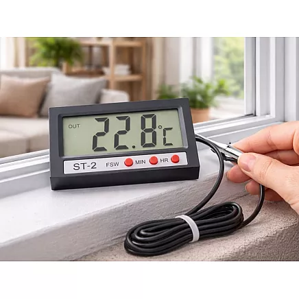 Digital thermometer with probe for aquariums, fridges and terrariums – 100cm cable