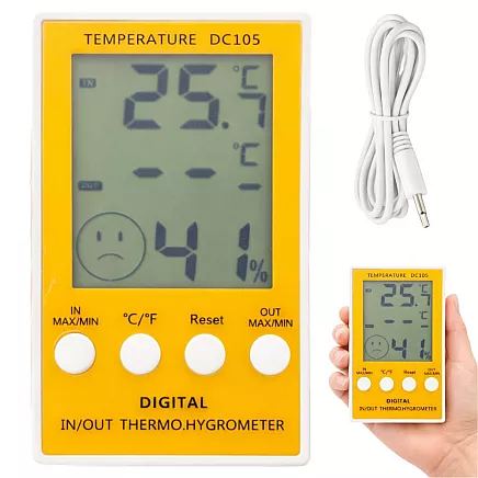 Ciparu termometrs un higrometrs ar in/out zondi un lcd displeju – temperatūra un mitrumu