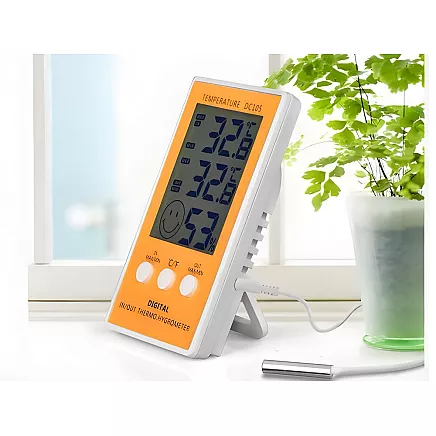 Ciparu termometrs un higrometrs ar in/out zondi un lcd displeju – temperatūra un mitrumu