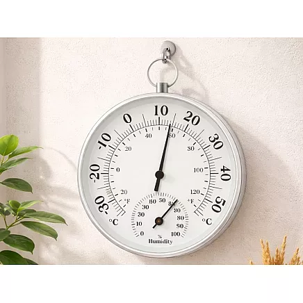 Analogue wall-mounted thermometer and hygrometer – temperature and humidity for home and garden