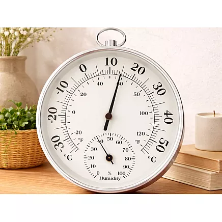 Analogue wall-mounted thermometer and hygrometer – temperature and humidity for home and garden