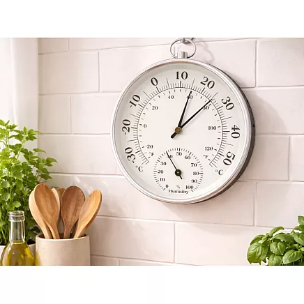 Analogue wall-mounted thermometer and hygrometer – temperature and humidity for home and garden
