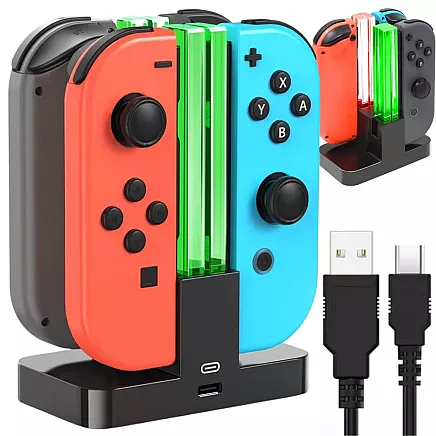 Зарядная станция для 4 контроллеров joy-con nintendo switch с led-подсветкой