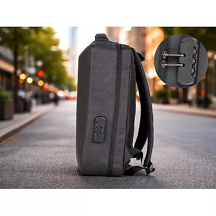 LARGE, STURDY, ANTI-THEFT BUSINESS BACKPACK WITH COMPUTER COMPARTMENT AND COMBINATION LOCK