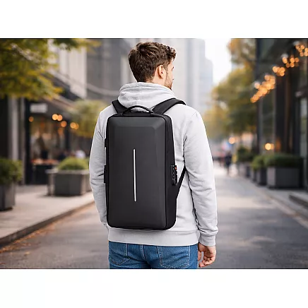 LARGE, STURDY, ANTI-THEFT BUSINESS BACKPACK WITH COMPUTER COMPARTMENT AND COMBINATION LOCK