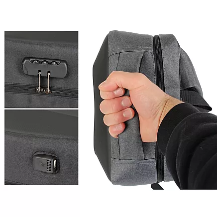 LARGE, STURDY, ANTI-THEFT BUSINESS BACKPACK WITH COMPUTER COMPARTMENT AND COMBINATION LOCK