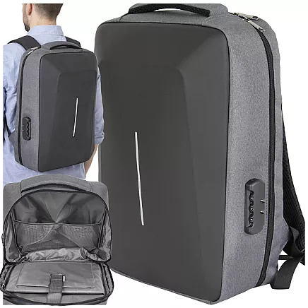 LARGE, STURDY, ANTI-THEFT BUSINESS BACKPACK WITH COMPUTER COMPARTMENT AND COMBINATION LOCK