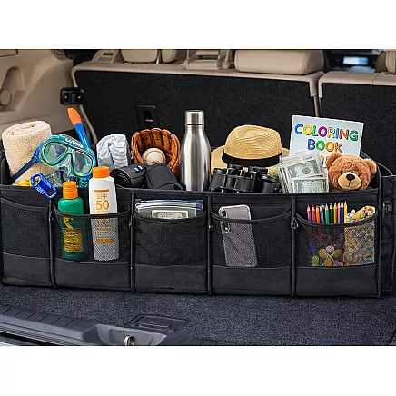FOLDING CAR BOOT ORGANISER WITH STRAPS AND LARGE POCKETS