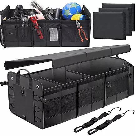 FOLDING CAR BOOT ORGANISER WITH STRAPS AND LARGE POCKETS