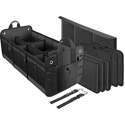FOLDING CAR BOOT ORGANISER WITH STRAPS AND LARGE POCKETS