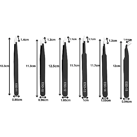 Прецизные антистатические пинцеты, набор 6 шт. Электроника, сервис, моделирование